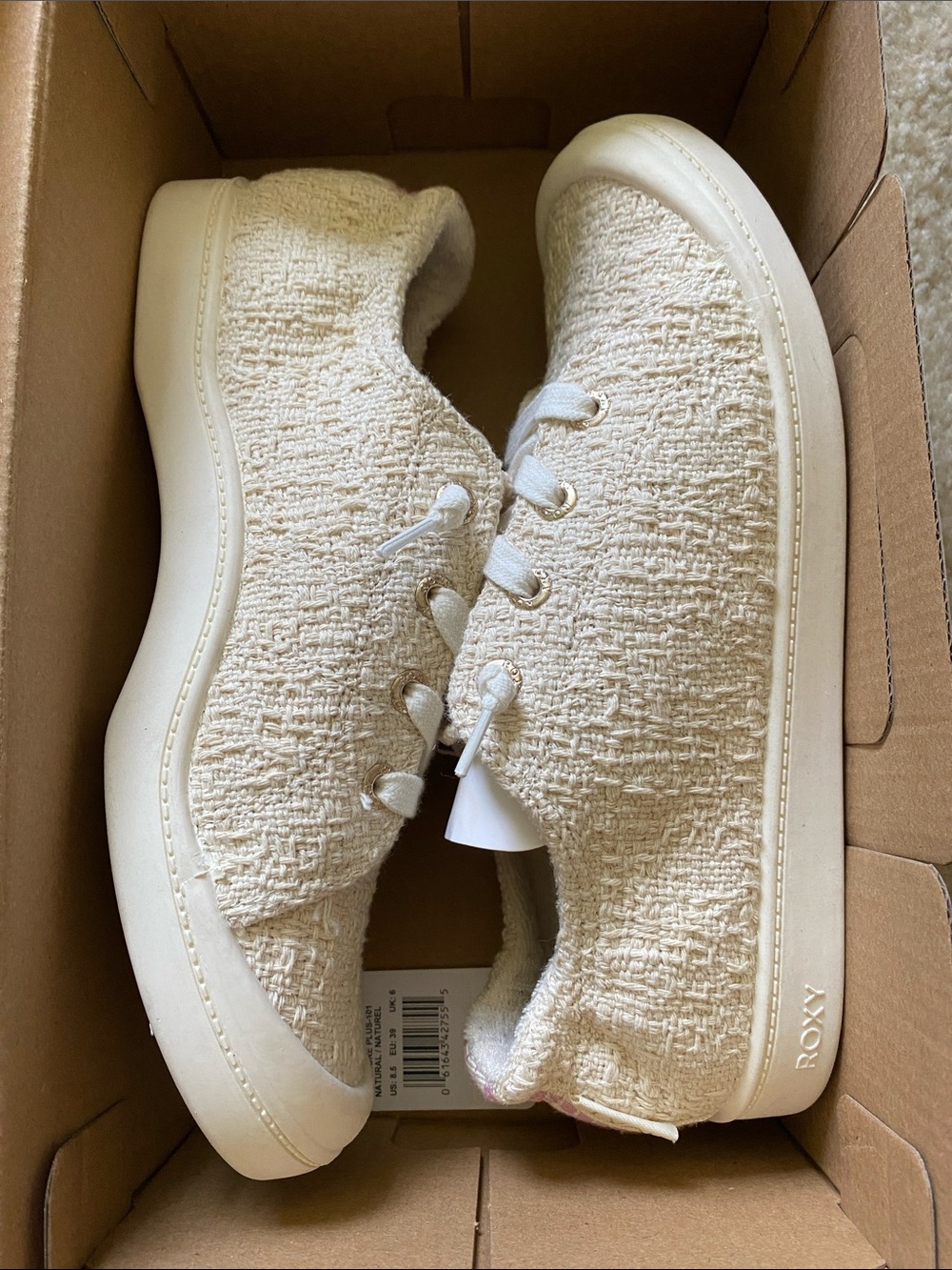 Roxy Women's Cream Textured Knit Sneakers
